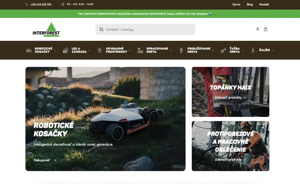 Homepage e-shopu Interforst.sk