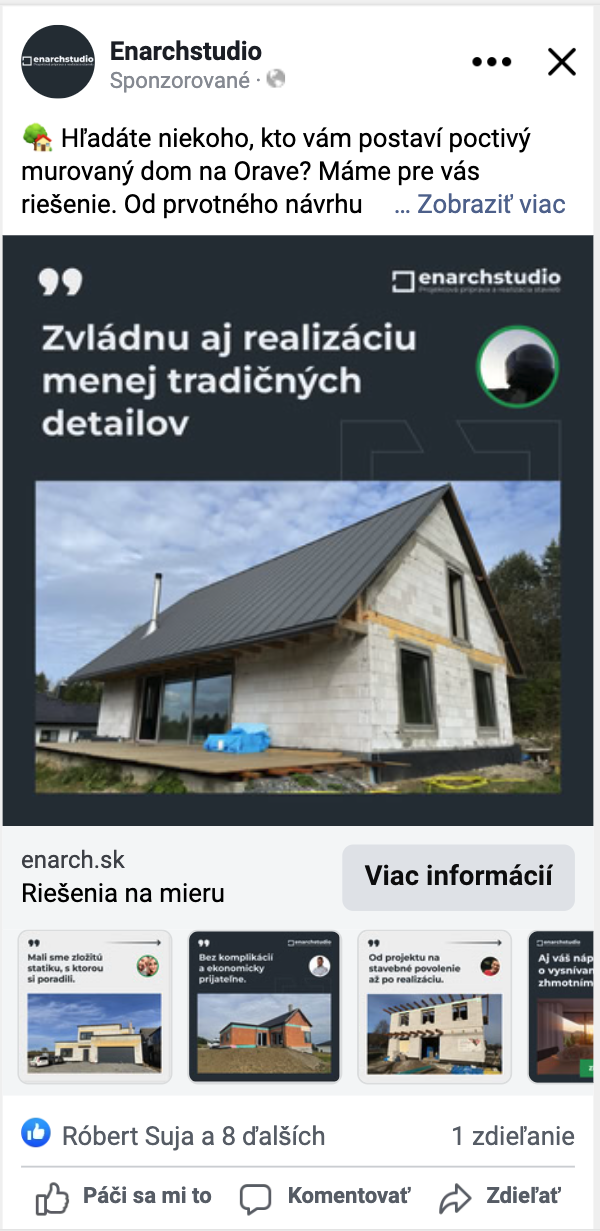 Screenshot z Meta Ads Managera - 8 potenciálnych zákazníkov za 34,02 €