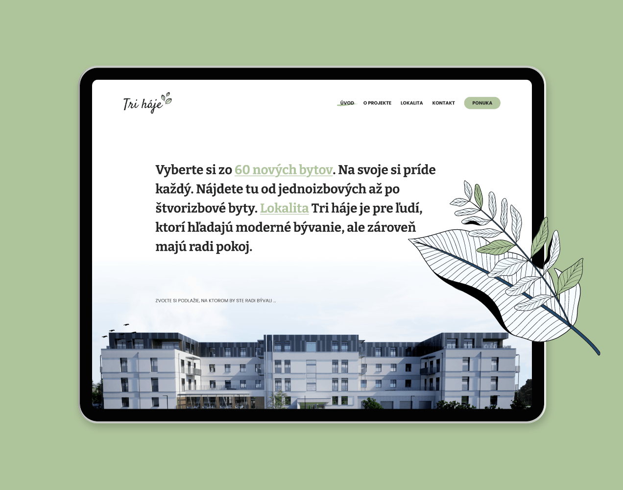 Web Tri háje – tablet