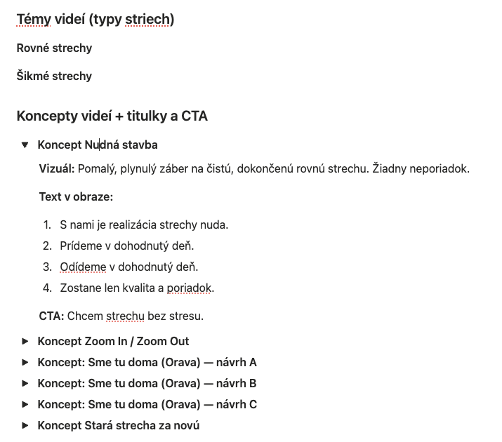 Koncept videa - témy a scenáre kreatív